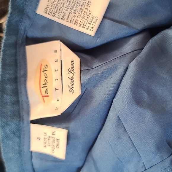 Talbots Petites Irish Linen Midrise Crop Pants Size 4 Blue Palm Trees - Picture 2 of 4